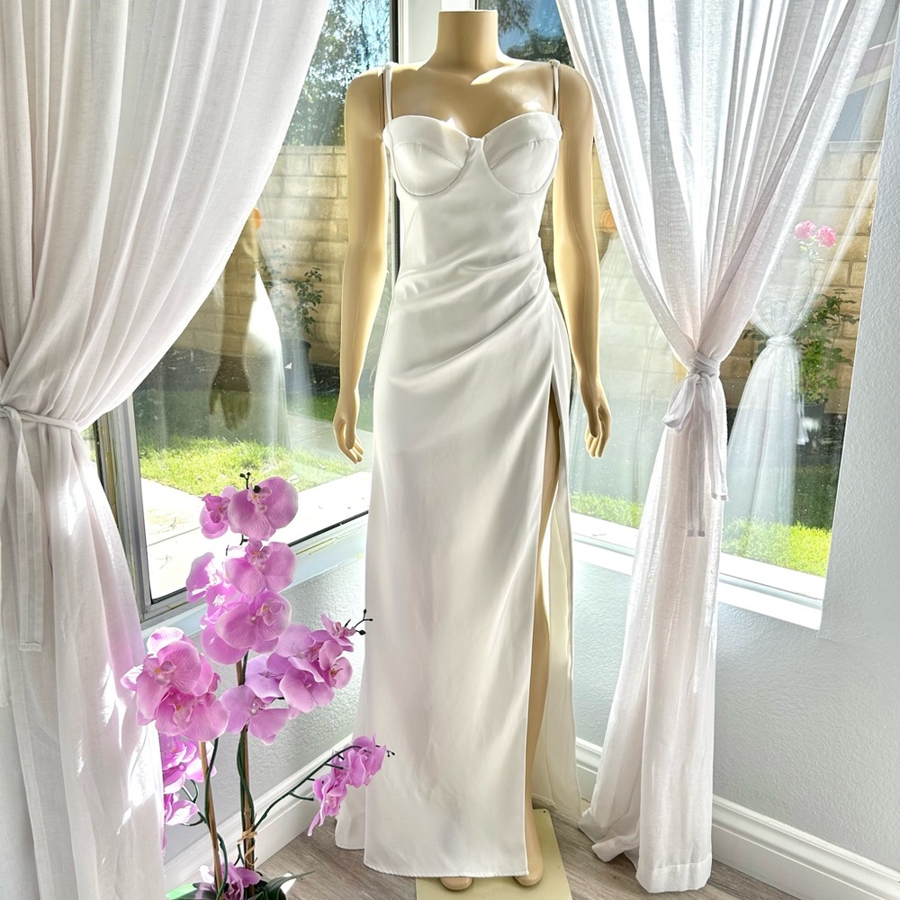 Nadine Merabi Jessica White Maxi Dress Size S Small Side Slit Sleeveless Gown - Picture 5 of 12